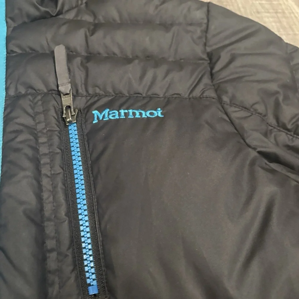 Marmot C97420 Girls XL Hooded Puffer Jacket Gray Blue 700 Fill Down Woven